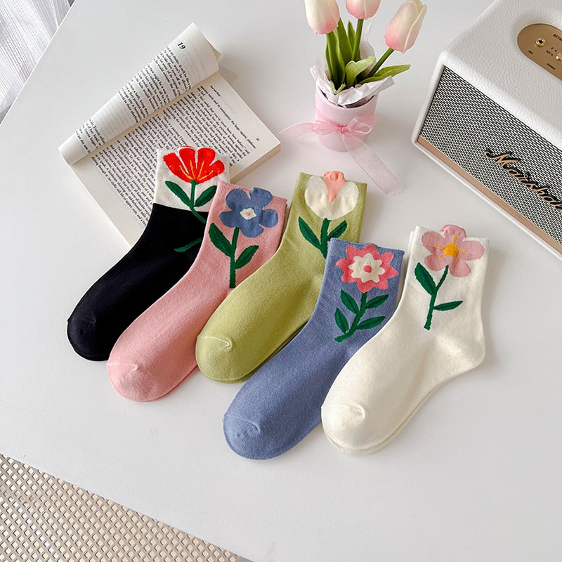 K-Style Candy Color Flower Socks