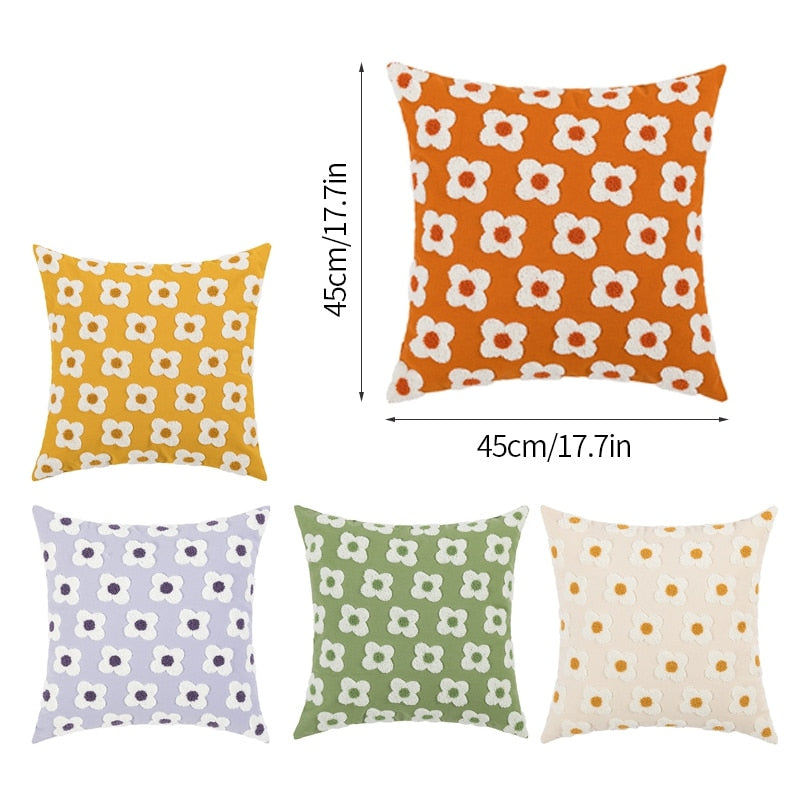 Cute Embroidery Daisy Flower Cushion Cover