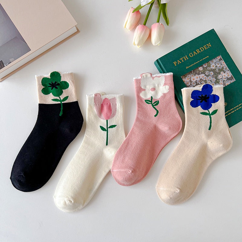 K-Style Candy Color Flower Socks