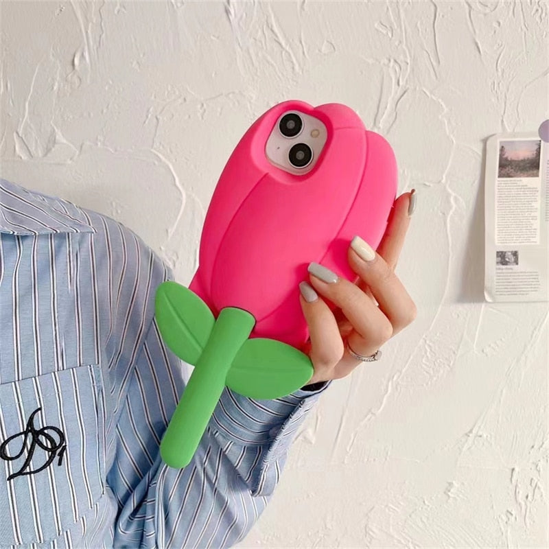 K-style Cute Pink Tulip iPhone Case