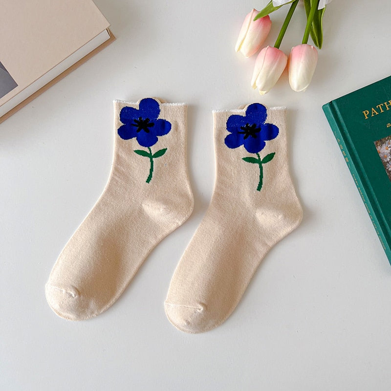 K-Style Candy Color Flower Socks
