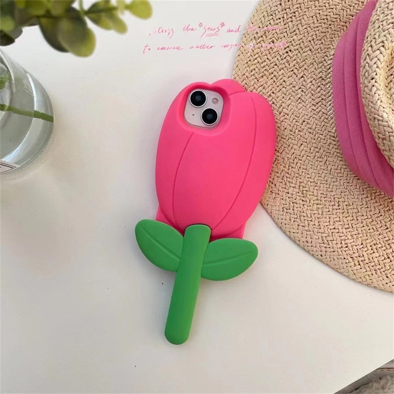K-style Cute Pink Tulip iPhone Case