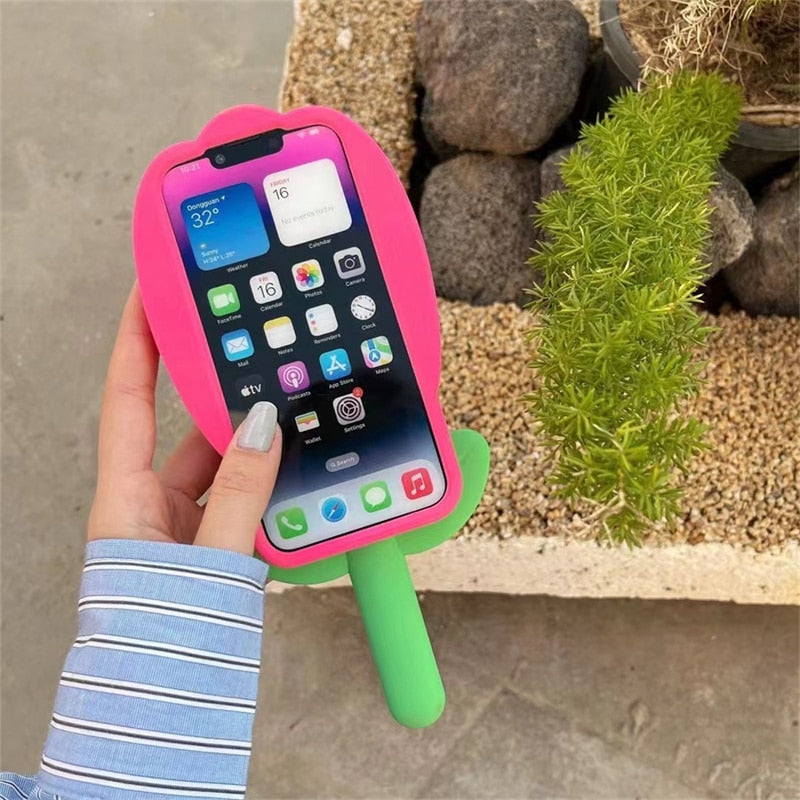 K-style Cute Pink Tulip iPhone Case