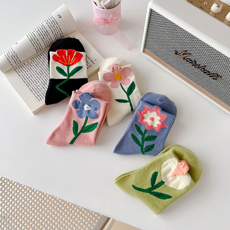 K-Style Candy Color Flower Socks