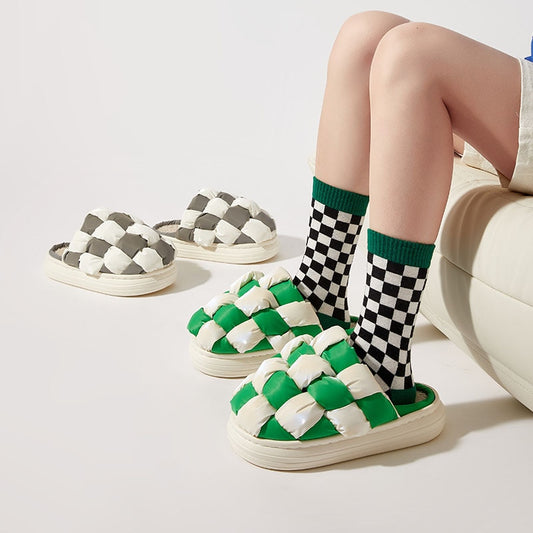 Retro Checkered Warm Home Slippers