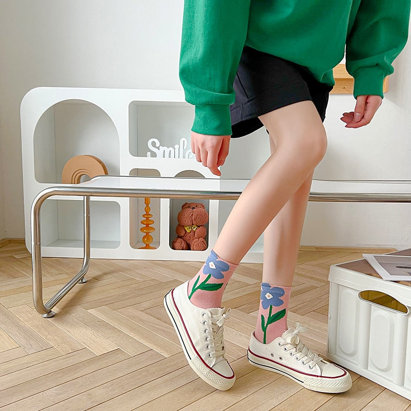 K-Style Candy Color Flower Socks