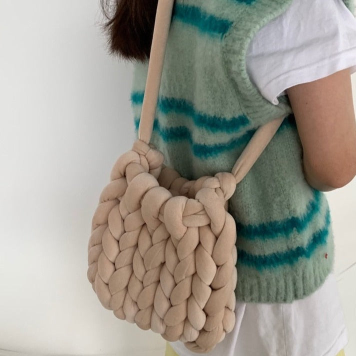 K-style Giant Chunky Plush Yarn Knitted Messenger Bag
