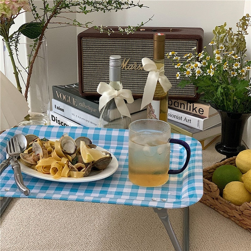 Blue Plaid Folding Bed Tray