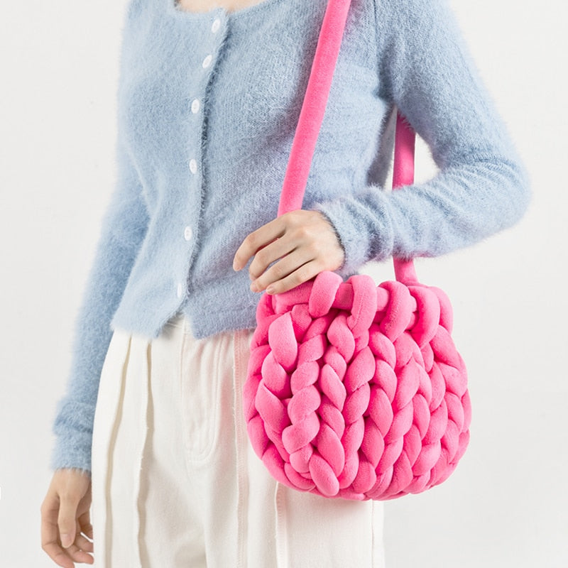 K-style Giant Chunky Plush Yarn Knitted Messenger Bag