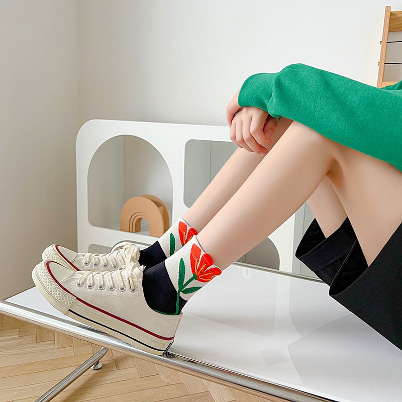 K-Style Candy Color Flower Socks
