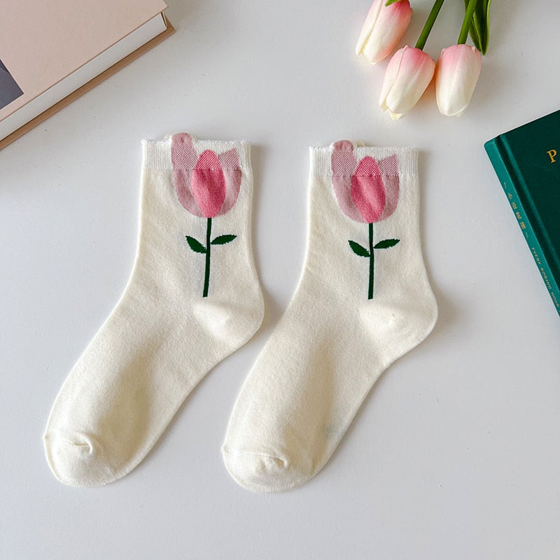 K-Style Candy Color Flower Socks