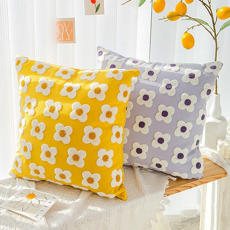Cute Embroidery Daisy Flower Cushion Cover