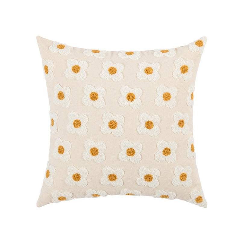 Cute Embroidery Daisy Flower Cushion Cover