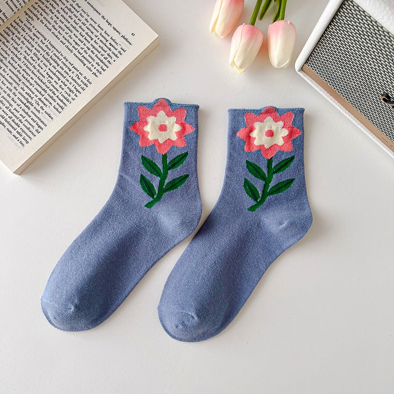 K-Style Candy Color Flower Socks