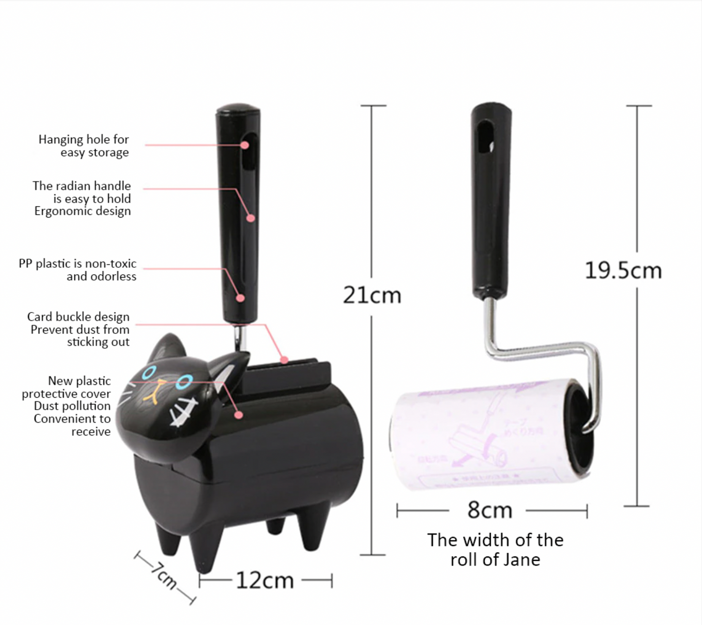 Cute Cat Dust Remover Pet Hair Lint Roller with Holder