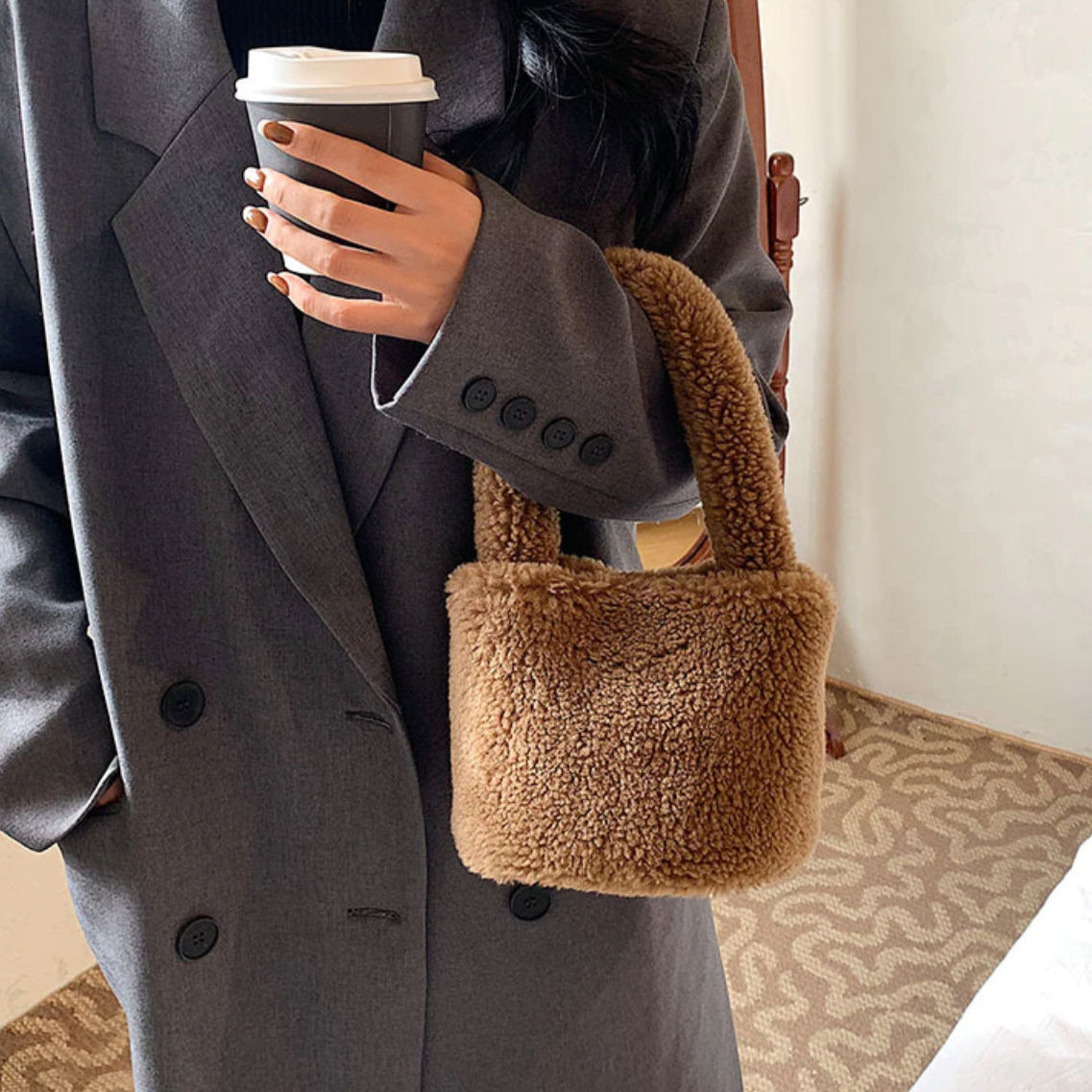Cute Warm Faux Soft Fur Small Tote Bag