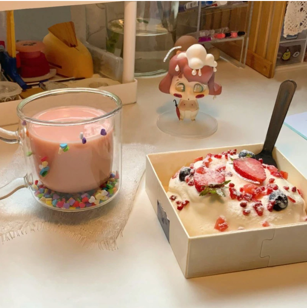 Cute Double Layer Heart Quicksand Glass Cup