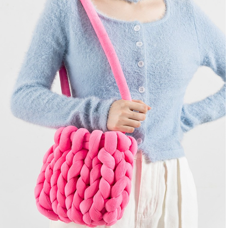 K-style Giant Chunky Plush Yarn Knitted Messenger Bag