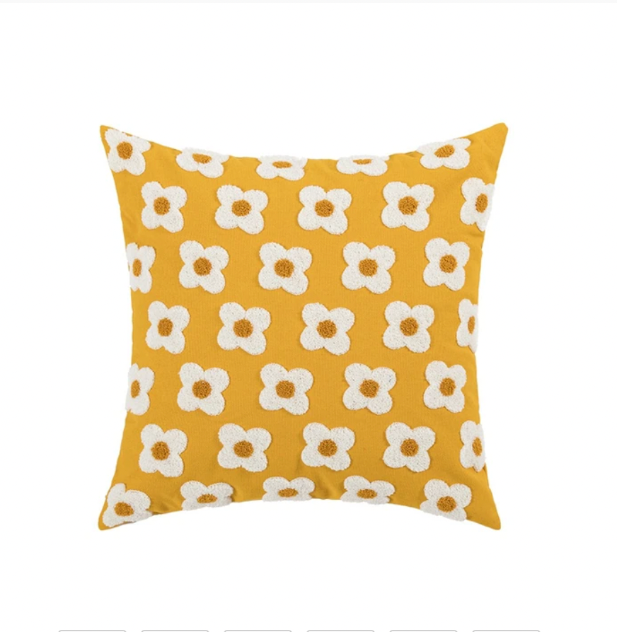 Cute Embroidery Daisy Flower Cushion Cover