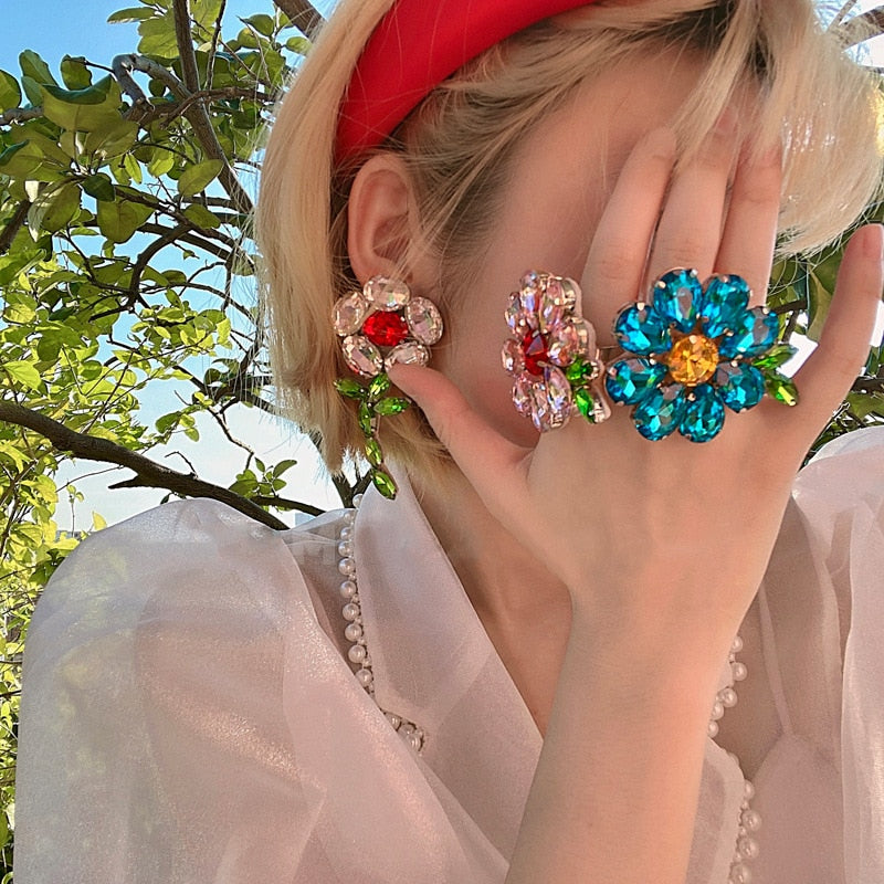 K-stryle Candy Color Y2k Flower Ring Earrings