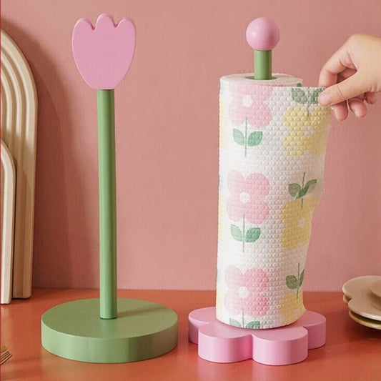 Cute Wood Tulip Flower Paper towel Holder