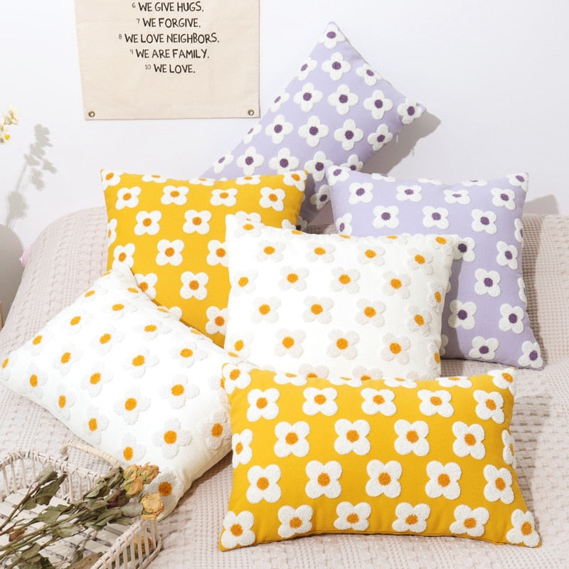 Cute Embroidery Daisy Flower Cushion Cover