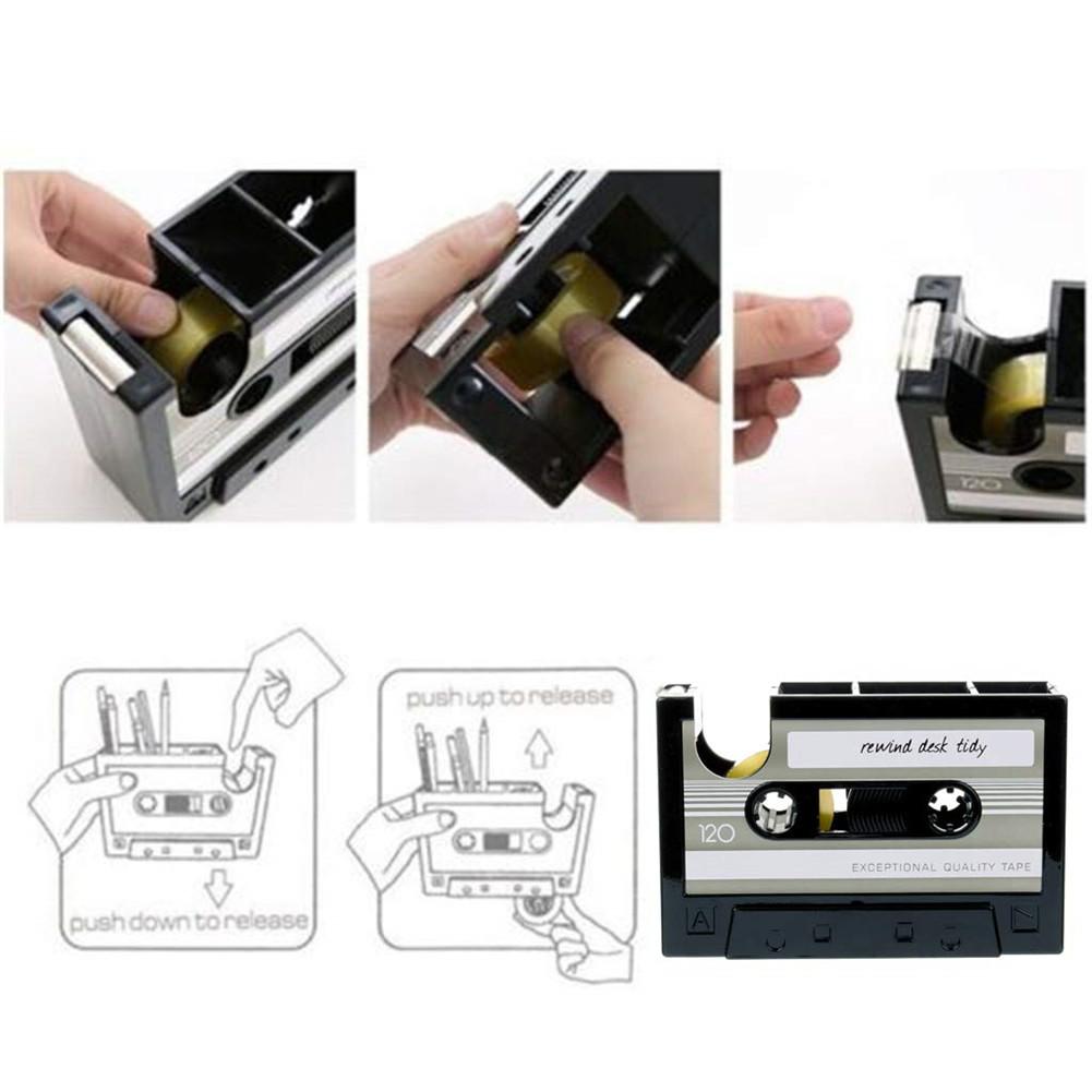 Retro Cassette Tape Dispenser with Pen Holder