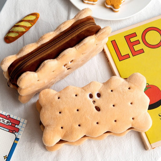 Cute Cookie Shaped Soft Plush Pencil Case