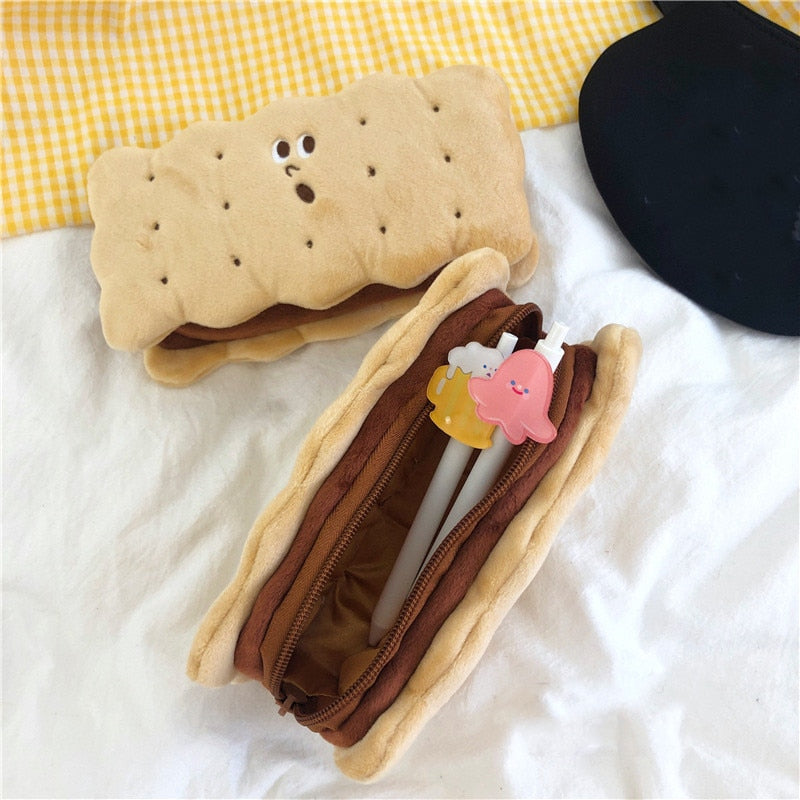 Cute Cookie Shaped Soft Plush Pencil Case