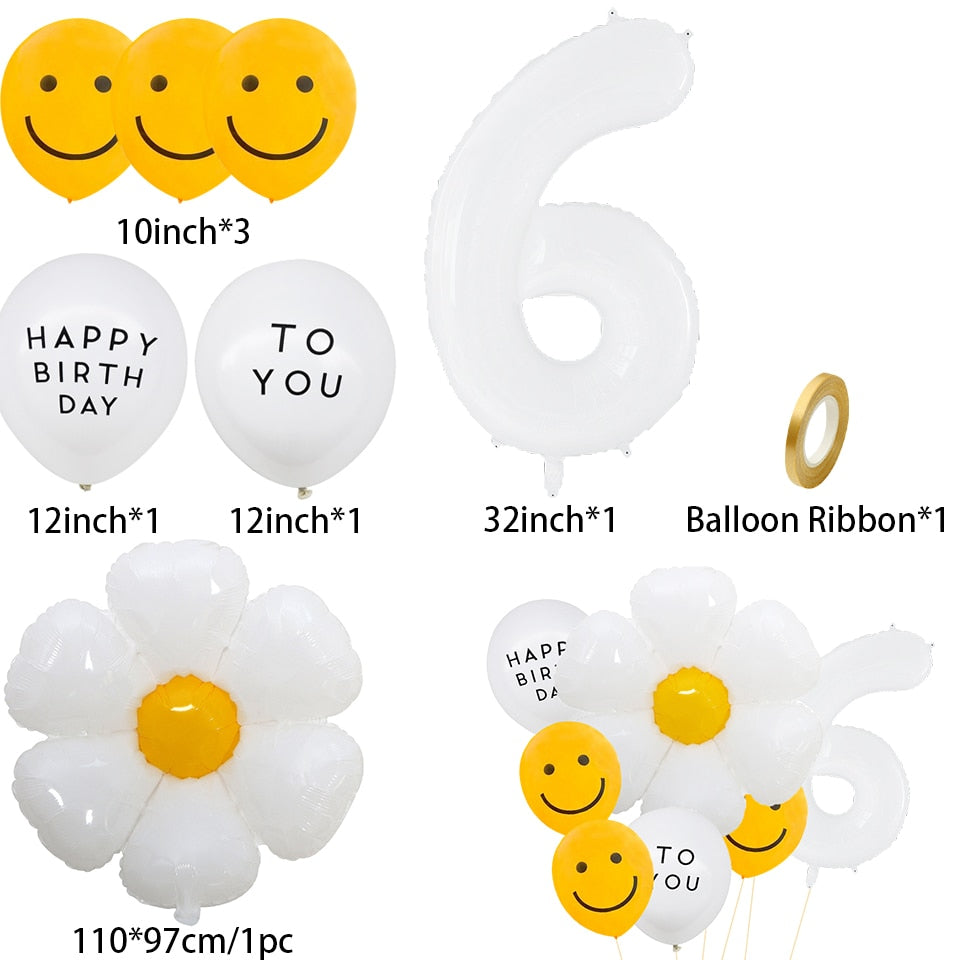 White Daisy Flower Balloon Set 8pcs