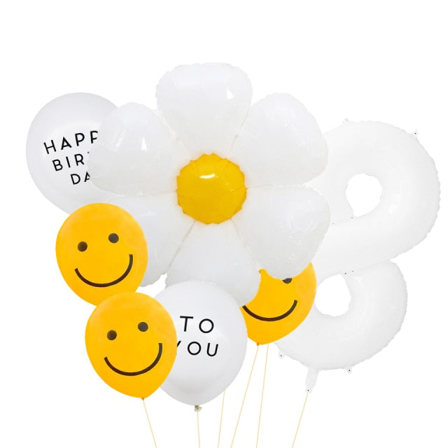 White Daisy Flower Balloon Set 8pcs