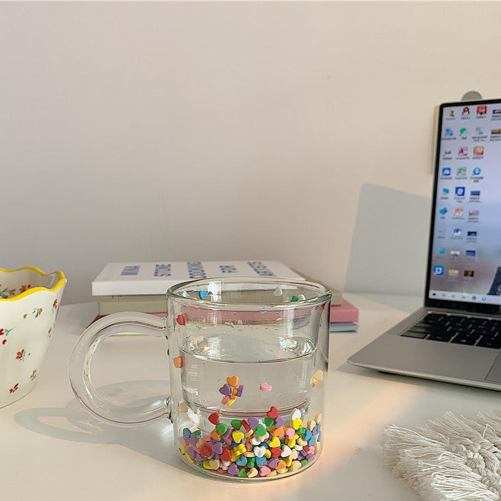 Cute Double Layer Heart Quicksand Glass Cup