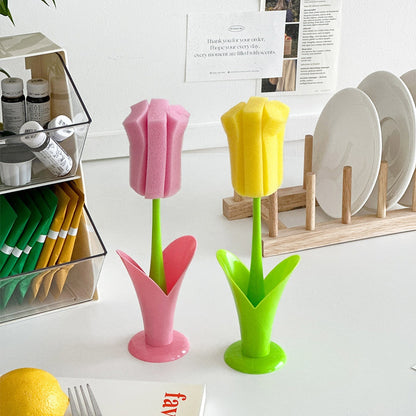Cute Tulip Long Handle Mug Cleaning Brush