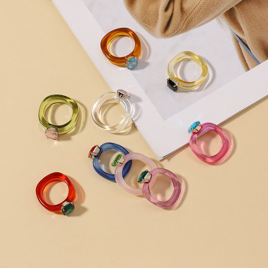 Acrylic Colorful Rectangle Rhinestone Ring