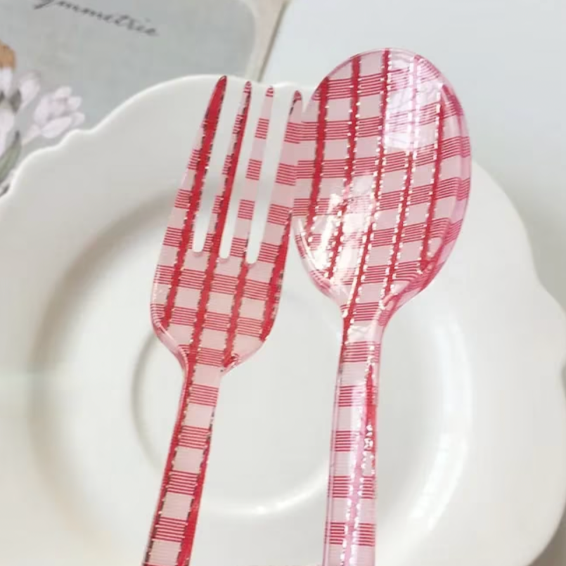 Retro Plaid Dessert Spoon and Fork