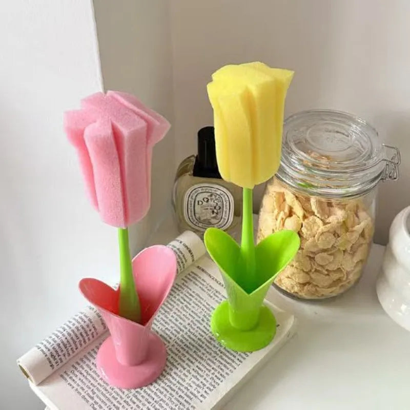 Cute Tulip Long Handle Mug Cleaning Brush