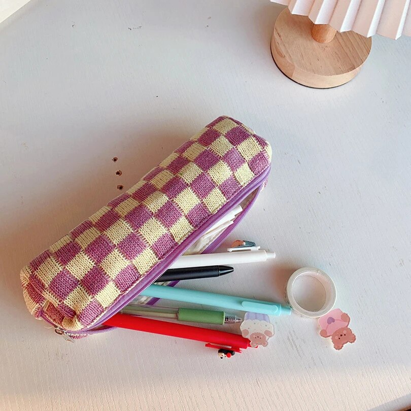 Retro Checkered Pencil Case