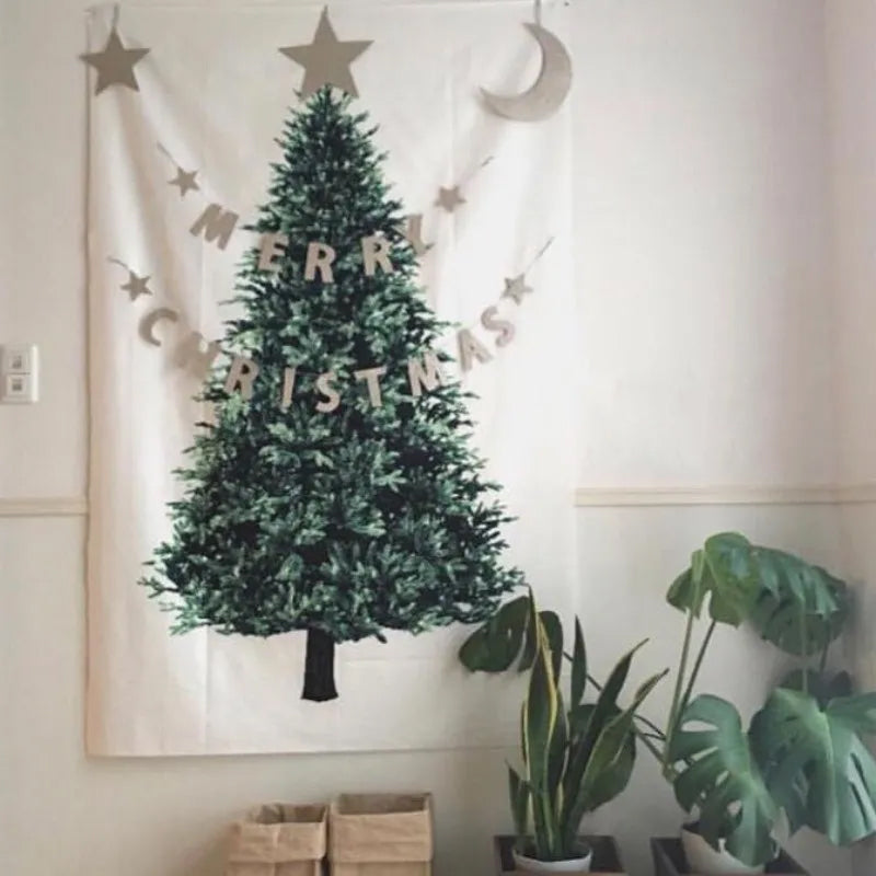 Happy Christmas Tree Wall Tapestry