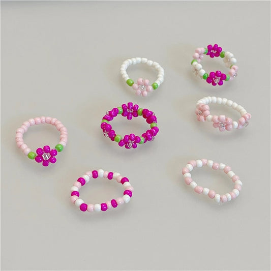 K-style Sweet Pink Flower Beaded Ring