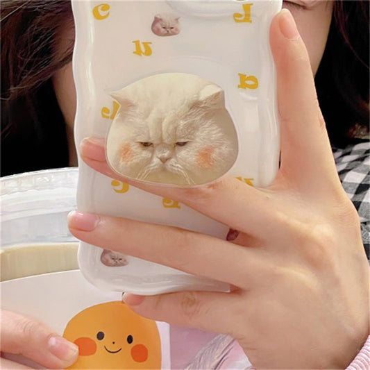Cute Sad White Cat Face Phone Grip