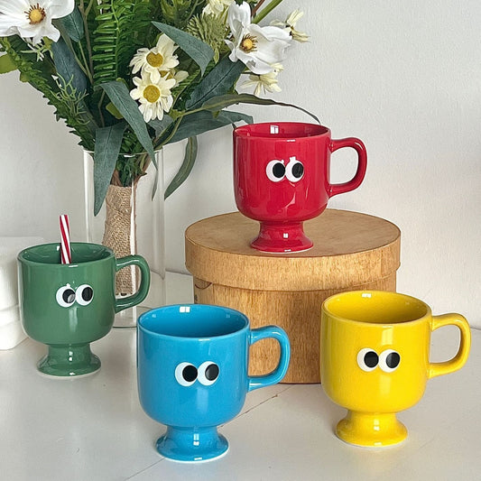 Cute Big Eyes Ceramic Goblet Mug Cup