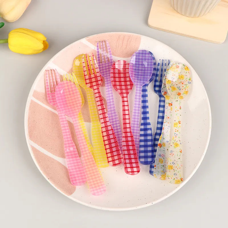 Retro Plaid Dessert Spoon and Fork