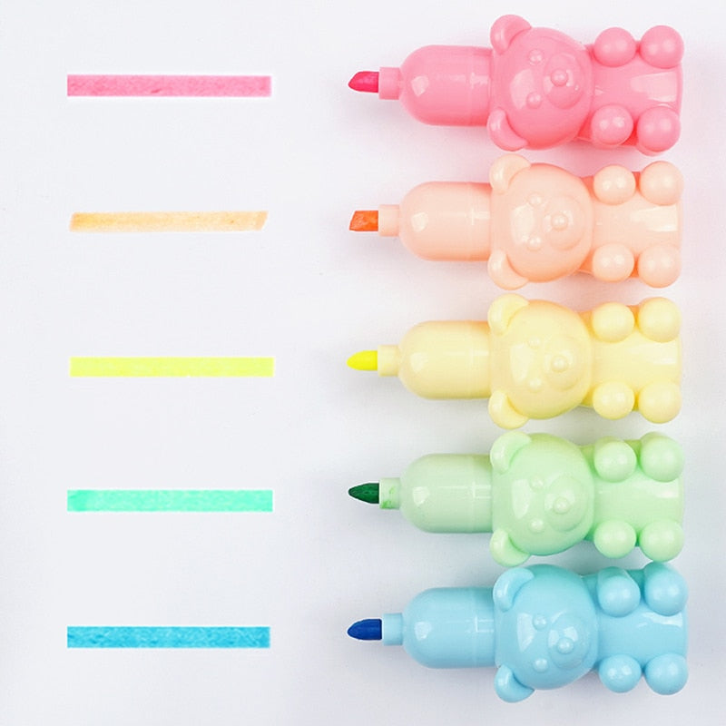 Cute Little Bear 5Colors Highlighter Pens