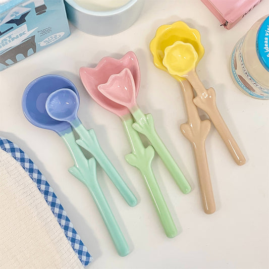 Cute Ceramic Flower Spoons set