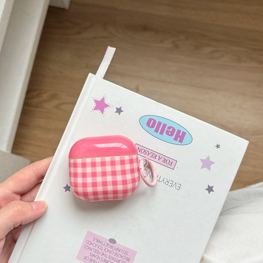 Lovely Pink Checkered Blue Stripe Pattern AirPods Case