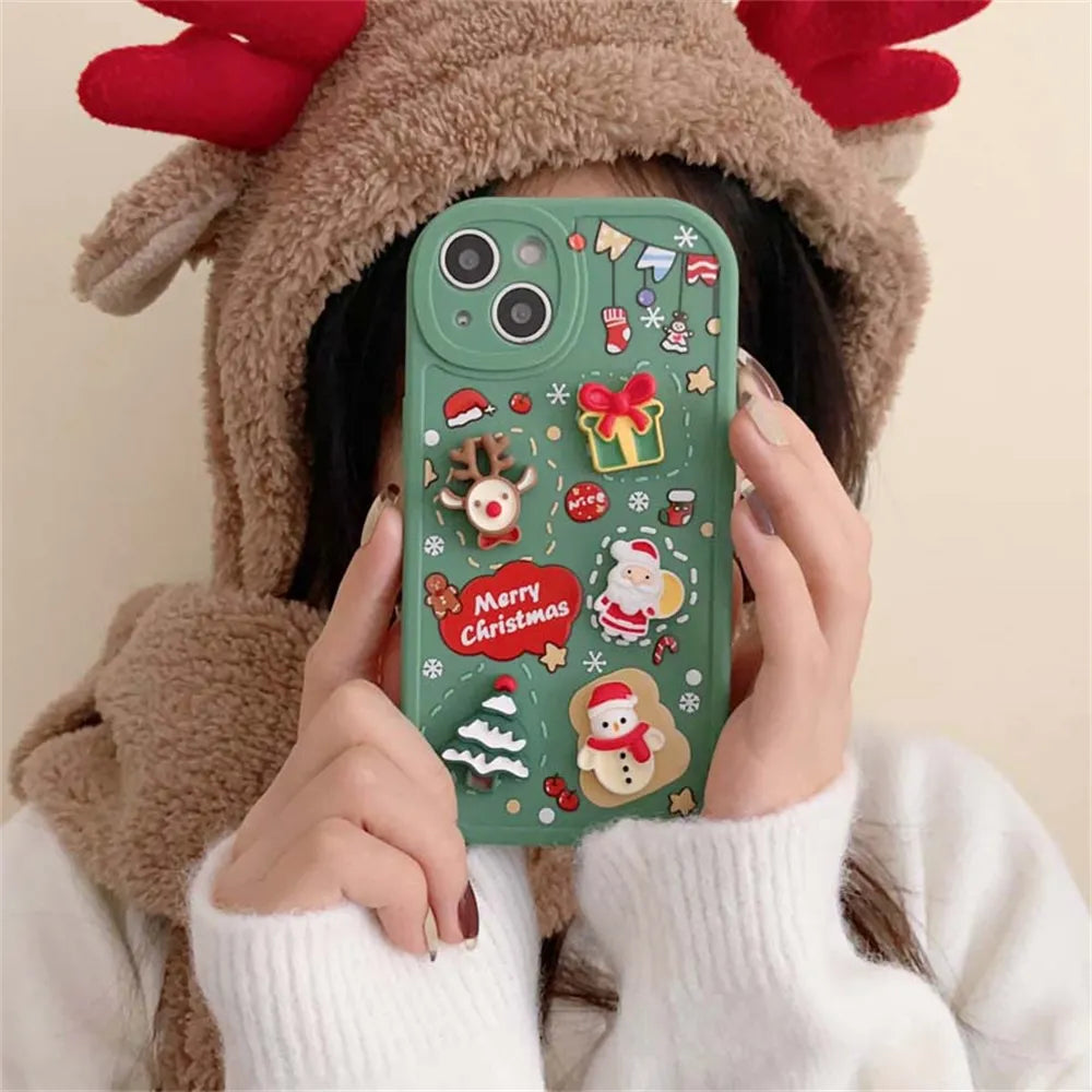 Merry Christmas Elk Snowman Santa Cartoon iPhone Case