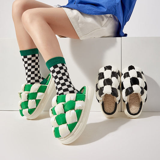 Retro Checkered Warm Home Slippers