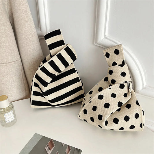 Polka Dot And Stripe Knitted Handbag