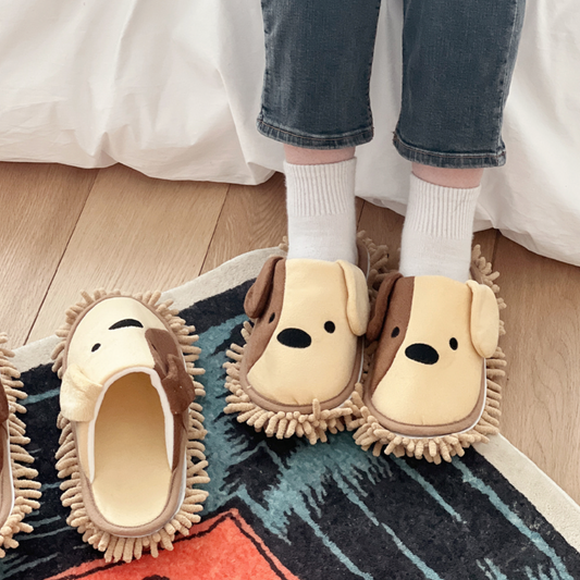 Cute Dog Washable Dust Mop Slippers