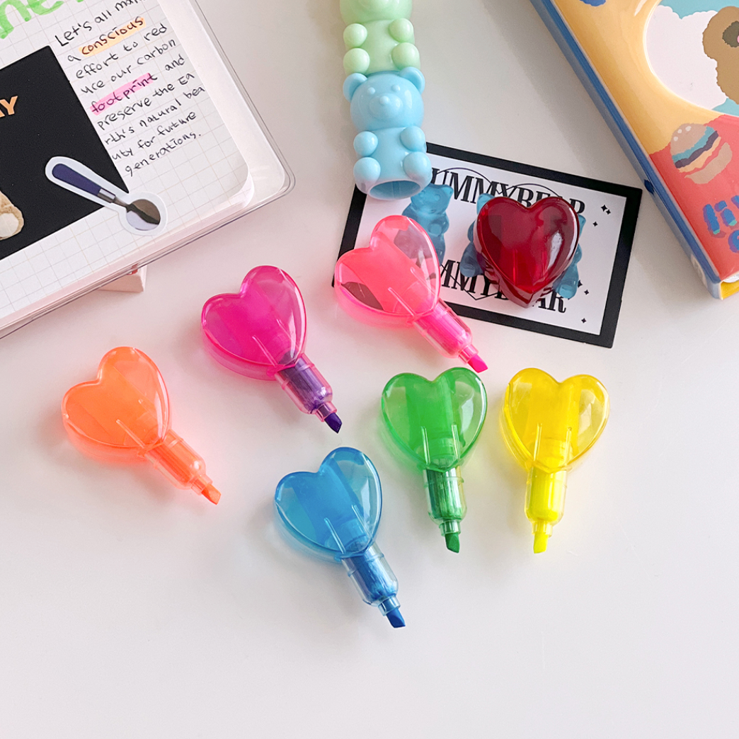 Lovely Heart 6 Colors Highlighter Pen